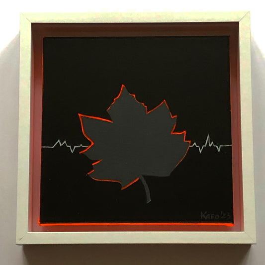 Maple leaf canvas painting with neon orange edges