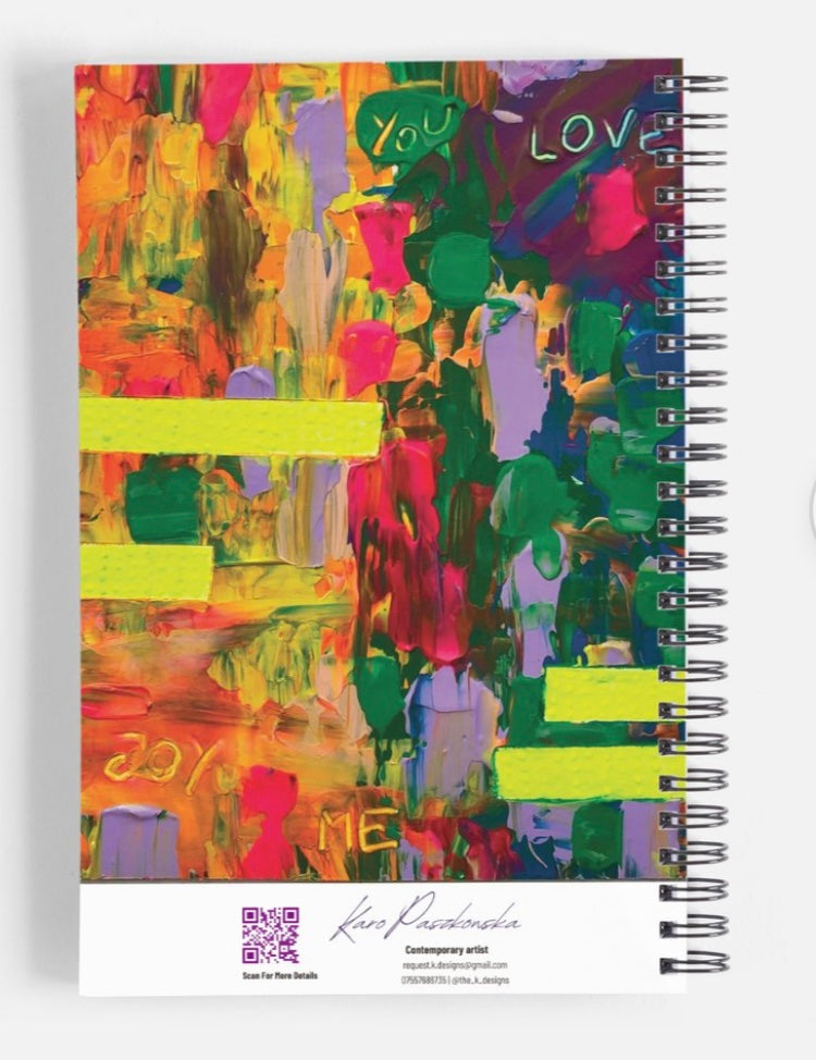 Spiral-bound notebook with abstract art design glossy cover