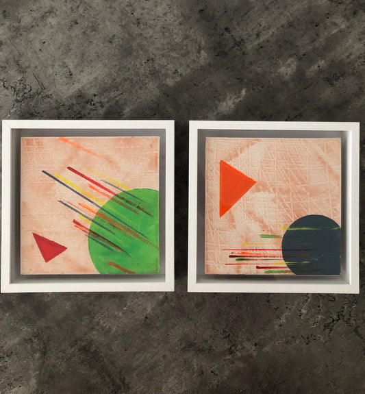 "Swash II" | Two minimalistic delicate abstract paintings,abstract art with triangle.