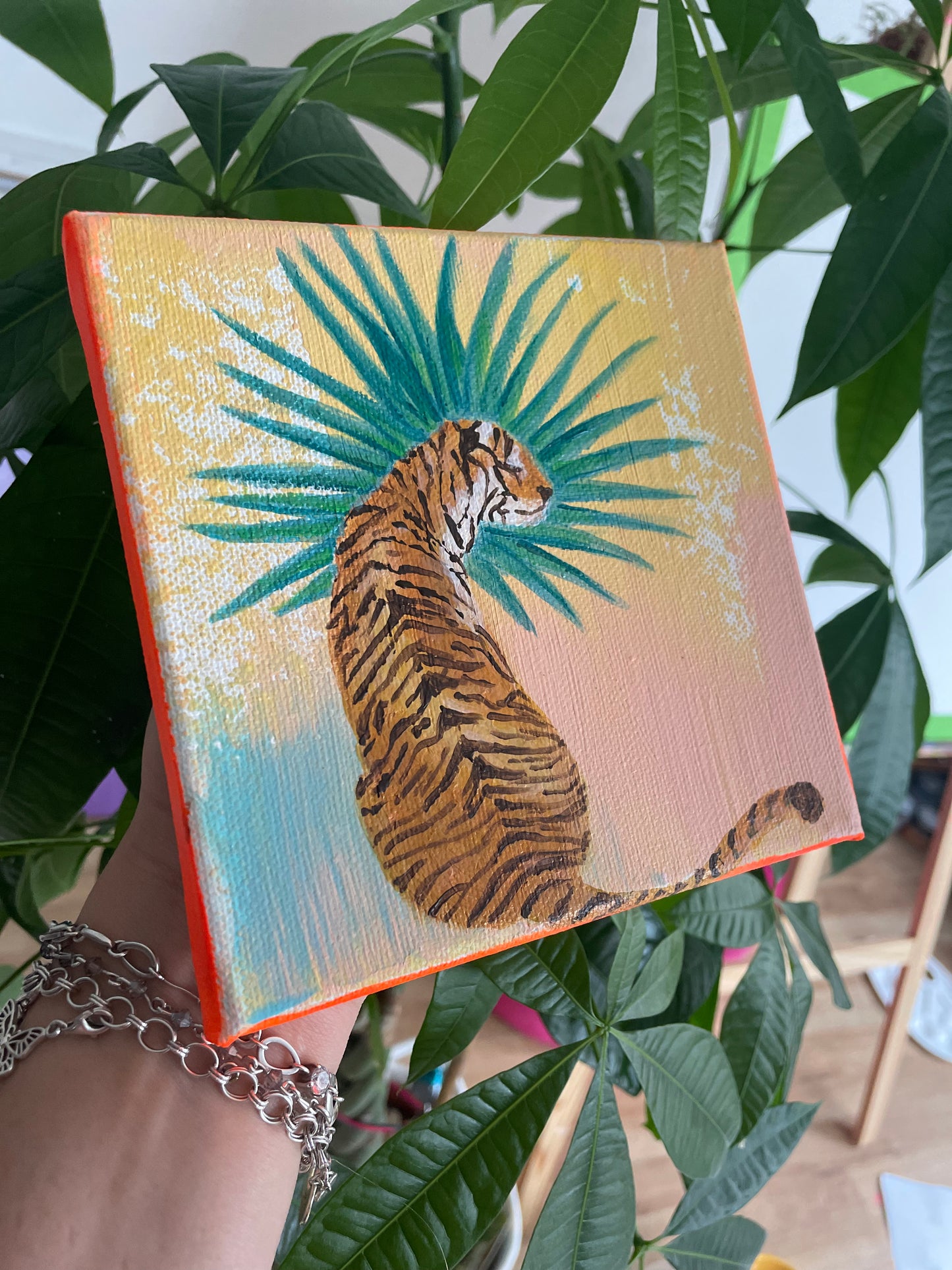 Tiger | acrylic tiger painting | small art | wild life painting | pastel colours | neon colourse