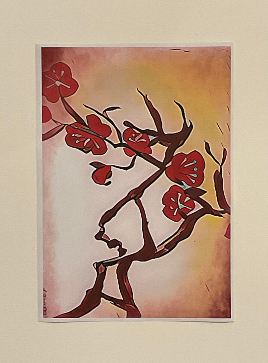 Print (B grade) - Cherry blossom Print with light orange shading A4