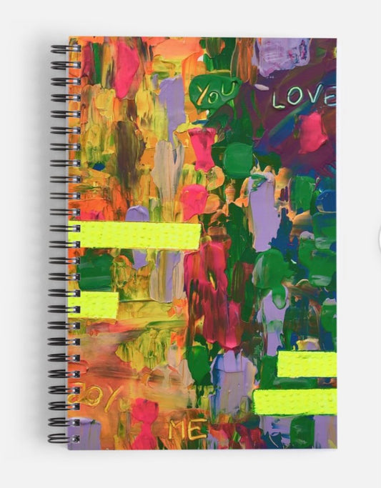 Spiral-bound notebook with abstract art design glossy cover