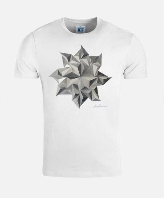 White t-shirt with geometric art print