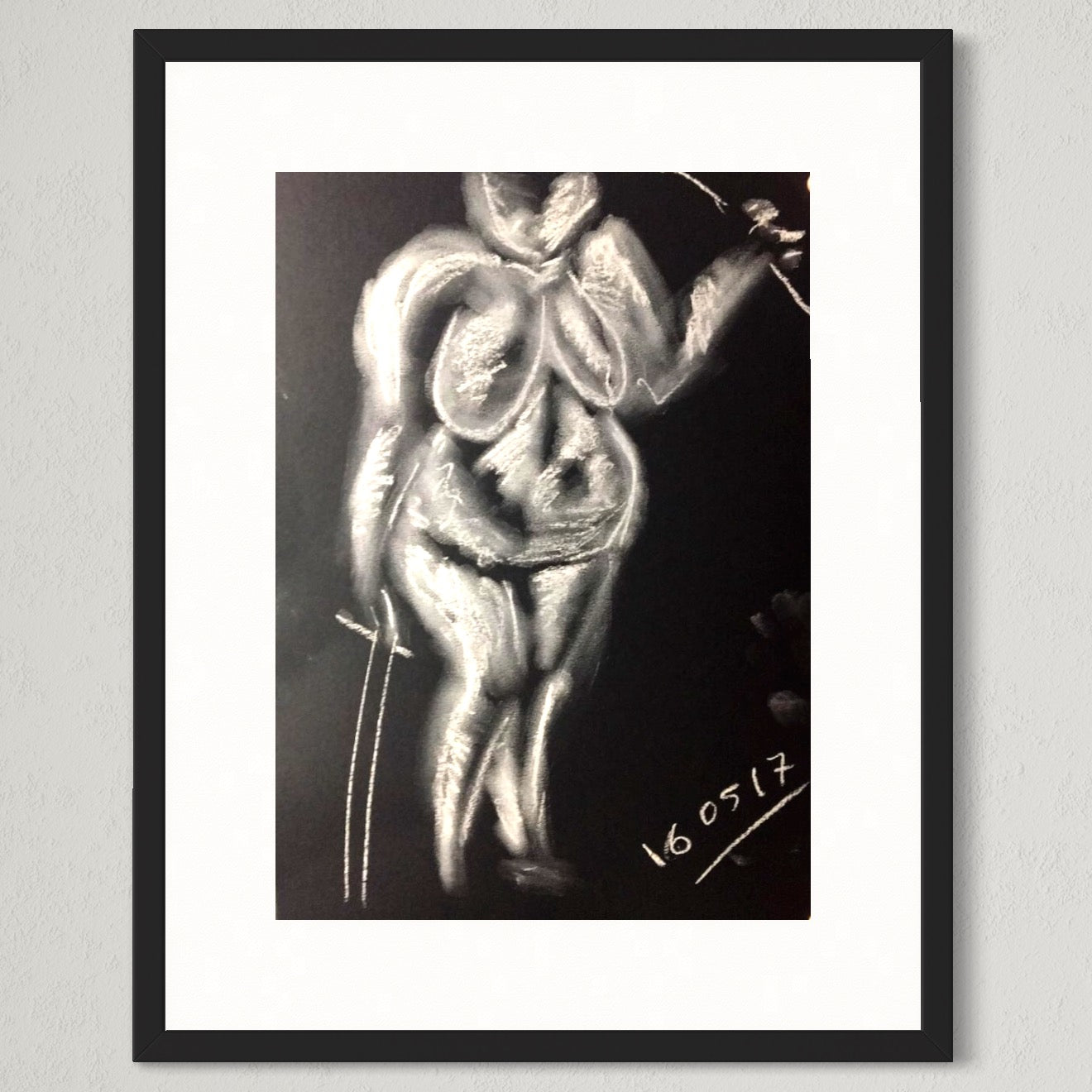 Chalk sketch on black paper| naked lady art