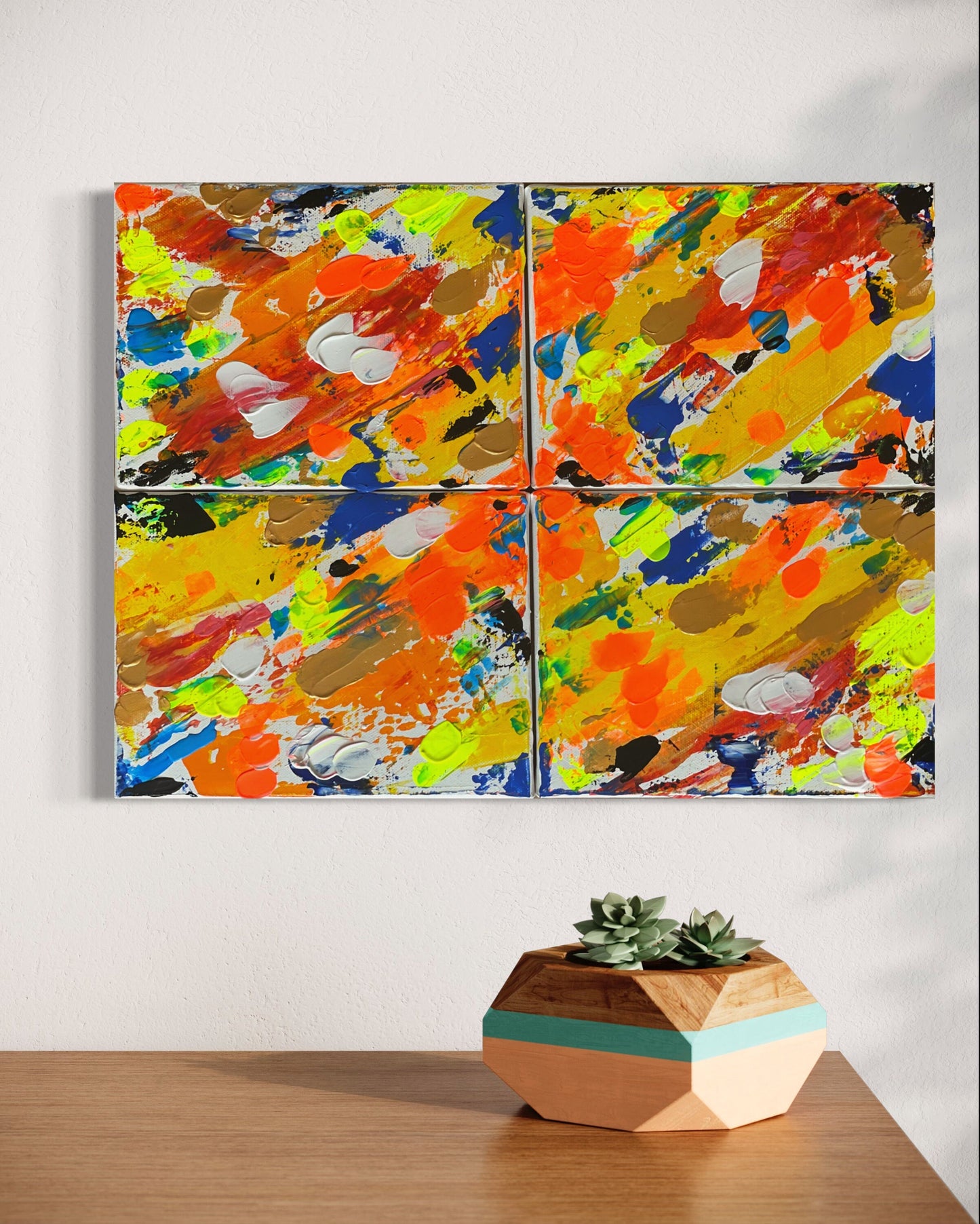 Abstract camouflage yellow and orange art| abstract painting | camo abstract art| neon colours wall design | gallery wall