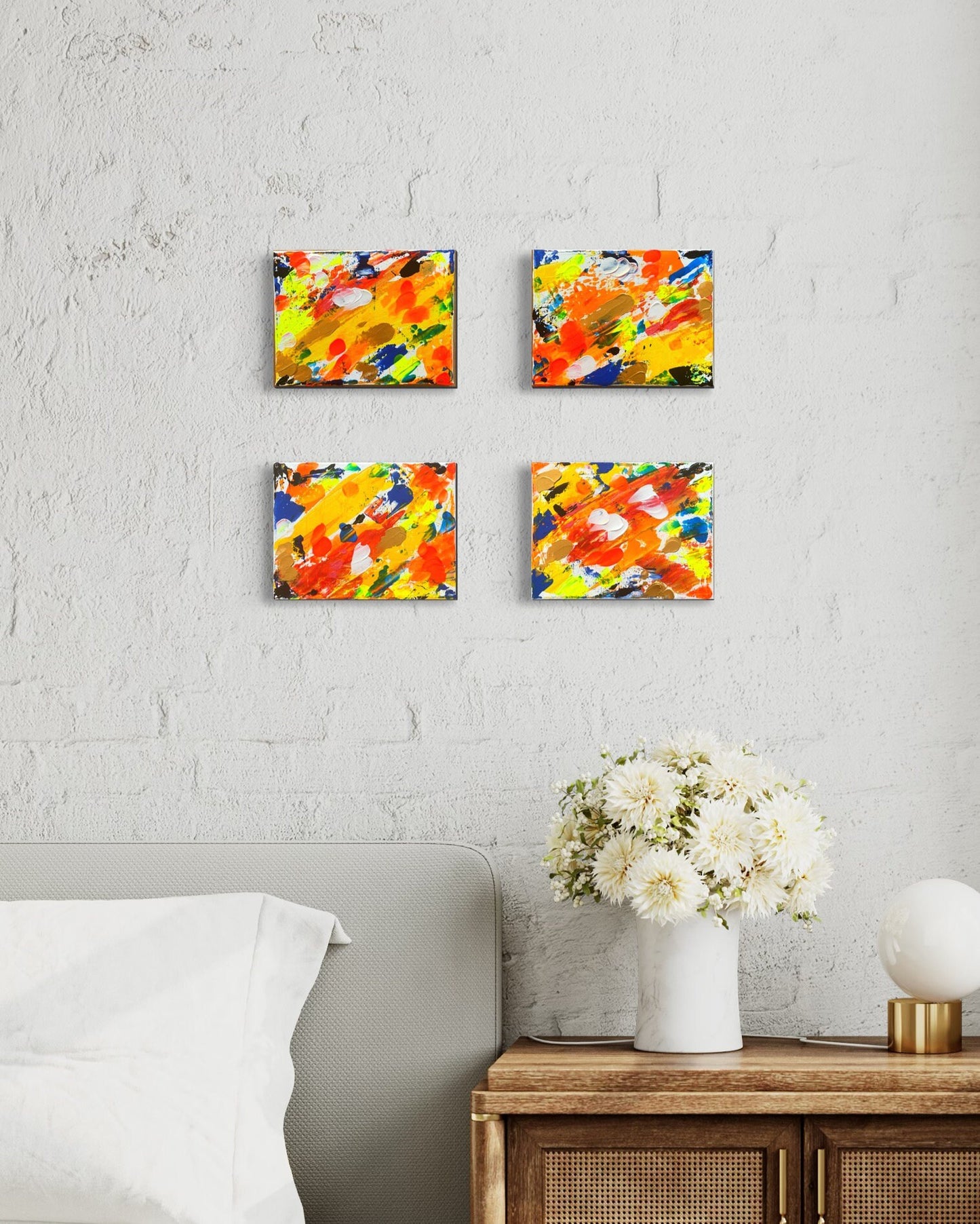 Abstract camouflage yellow and orange art| abstract painting | camo abstract art| neon colours wall design | gallery wall