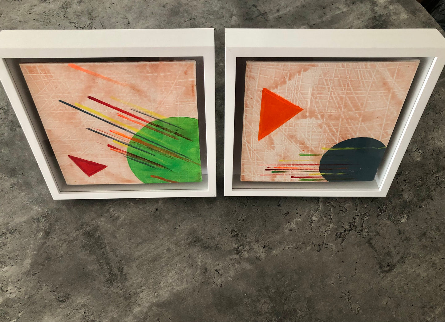 "Swash II" | Two minimalistic delicate abstract paintings,abstract art with triangle.