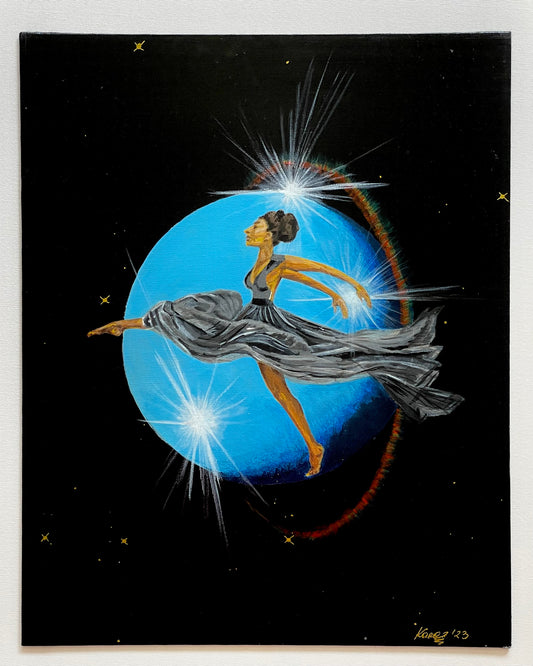 Modern painting of a ballerina | Balance| jumping lady | moon painting | astral art | astrology | black painting |dancer art