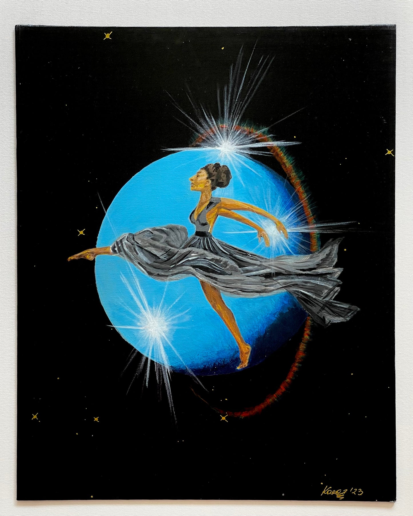 Jumping ballerina on black background poster| Wall art of a dancer | Dancer and a moon poster