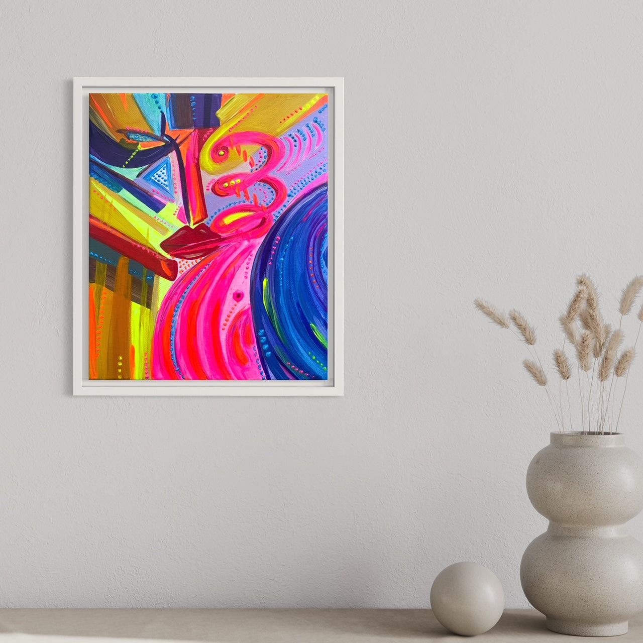 Pink, blue & Yellow; Deconstructed face painting| Canvas painting of surrealistic female face | female face wall art| wall decoration" pink wall decoration" Blue wall art | yellow abstract art| abstract face