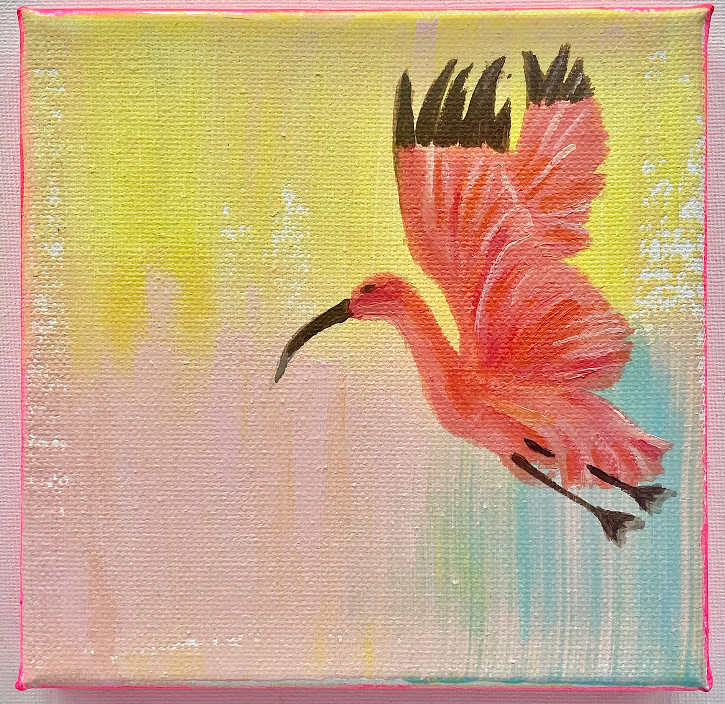 Ibis | small acrylic painting | ibis bird painting | neon painting | pastels painting | pastel colours art