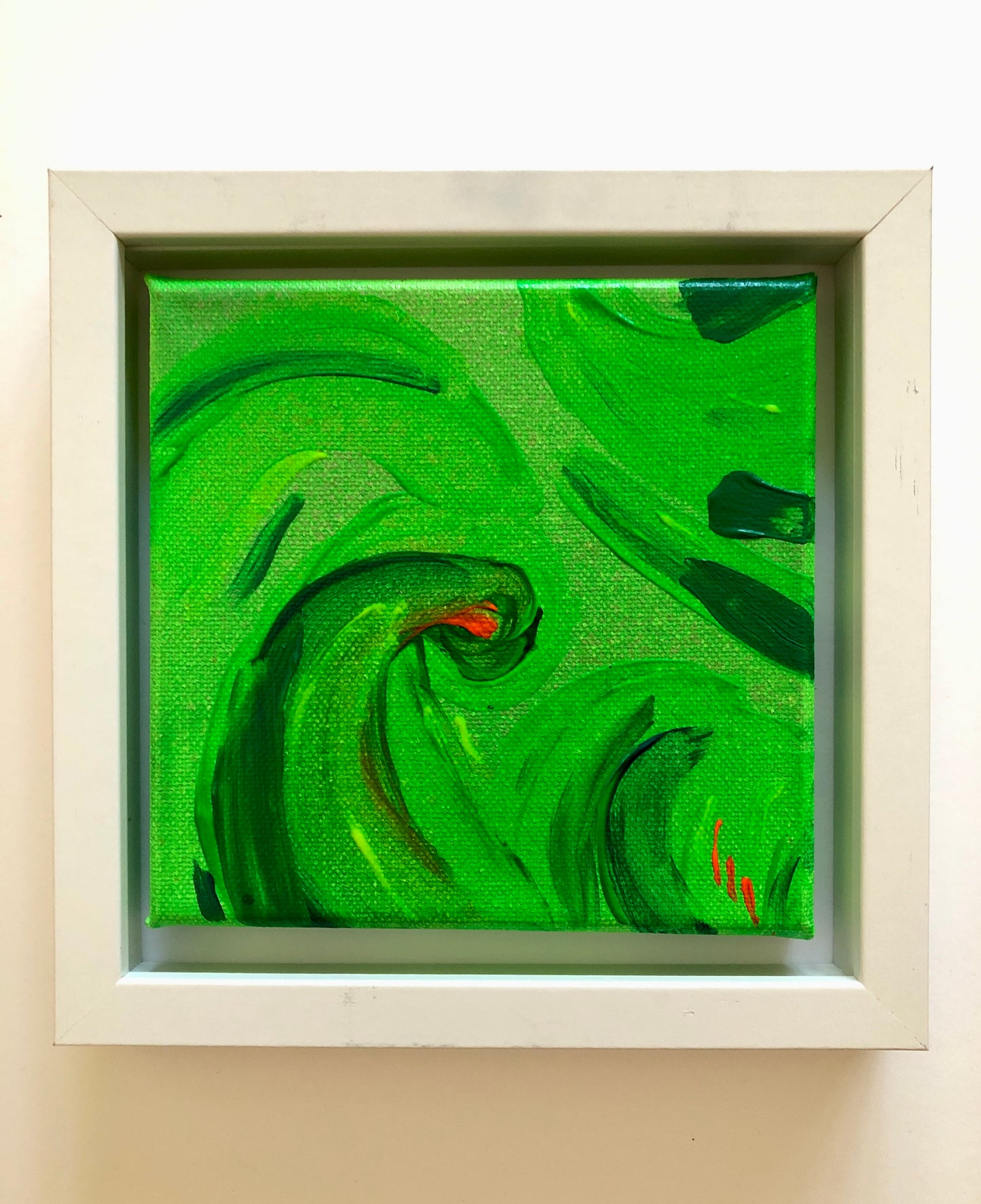 The Green | green acrylic abstract painting on canvas | framed