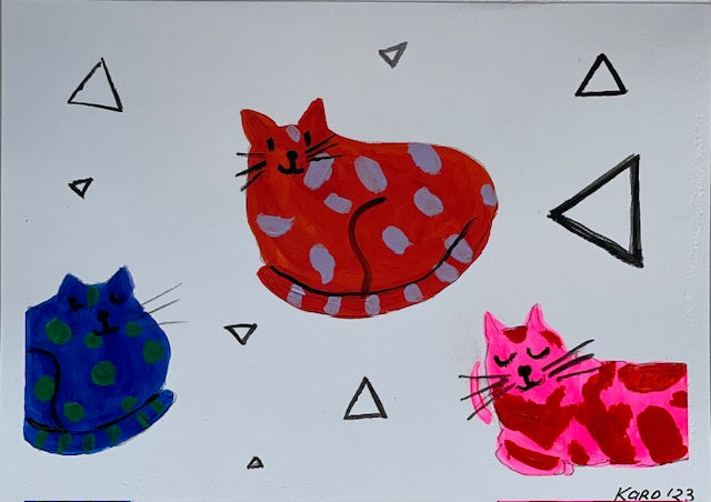 greeting card with funny cats| abstract colourful greeting cards| hand-painted art on a. postcard