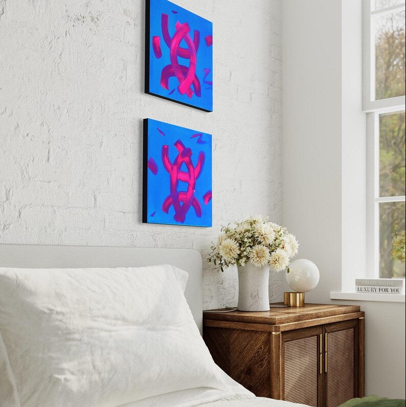 Heartbeat | Two blue arylic abstract art paintings| Original paintings with blue and pink| modern abstract art