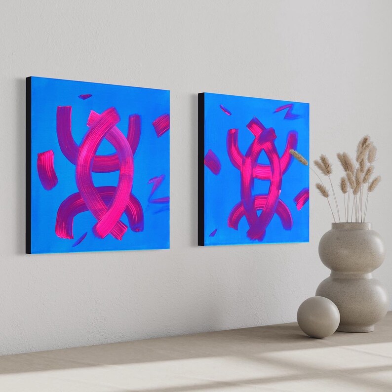 Heartbeat | Two blue arylic abstract art paintings| Original paintings with blue and pink| modern abstract art