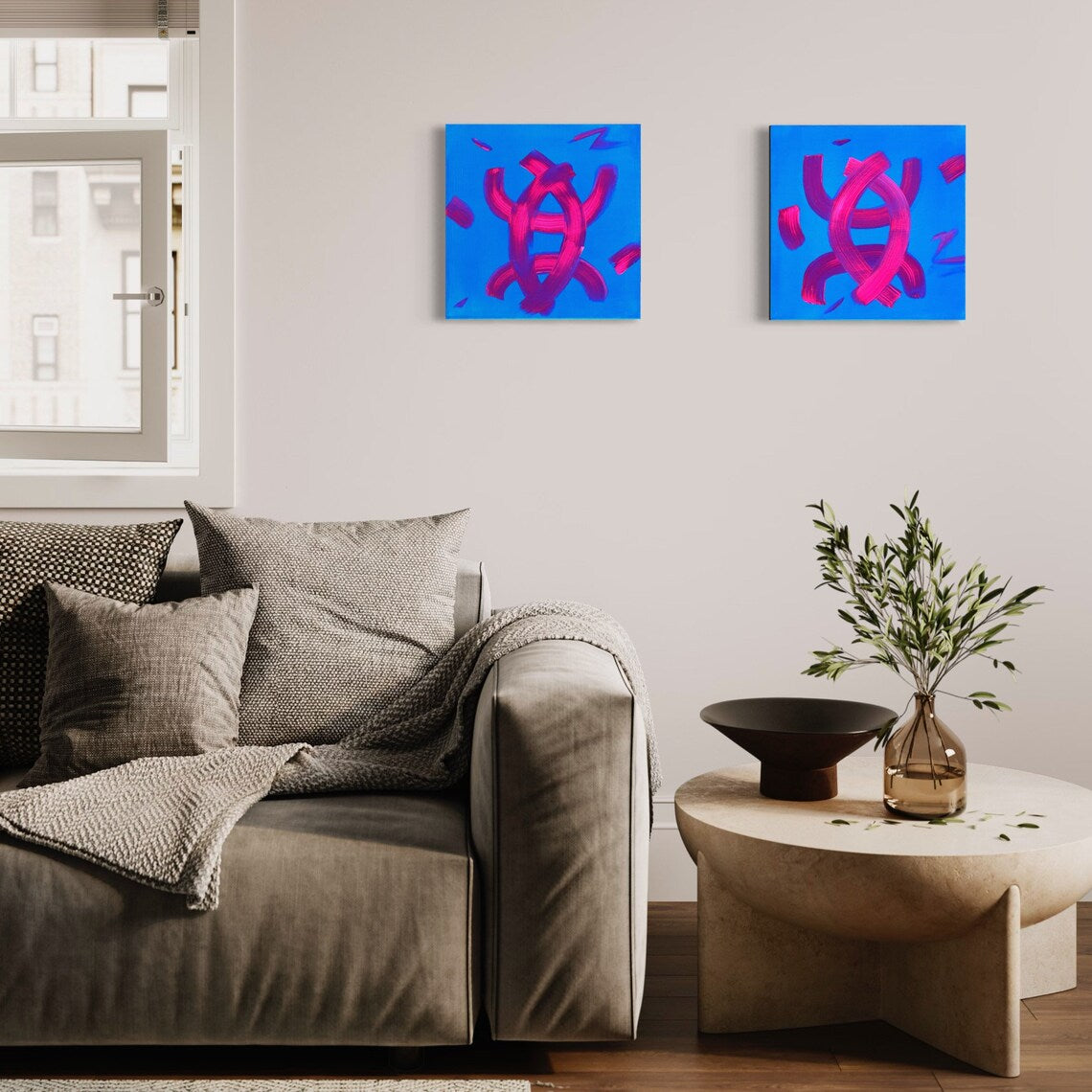 Heartbeat | Two blue arylic abstract art paintings| Original paintings with blue and pink| modern abstract art