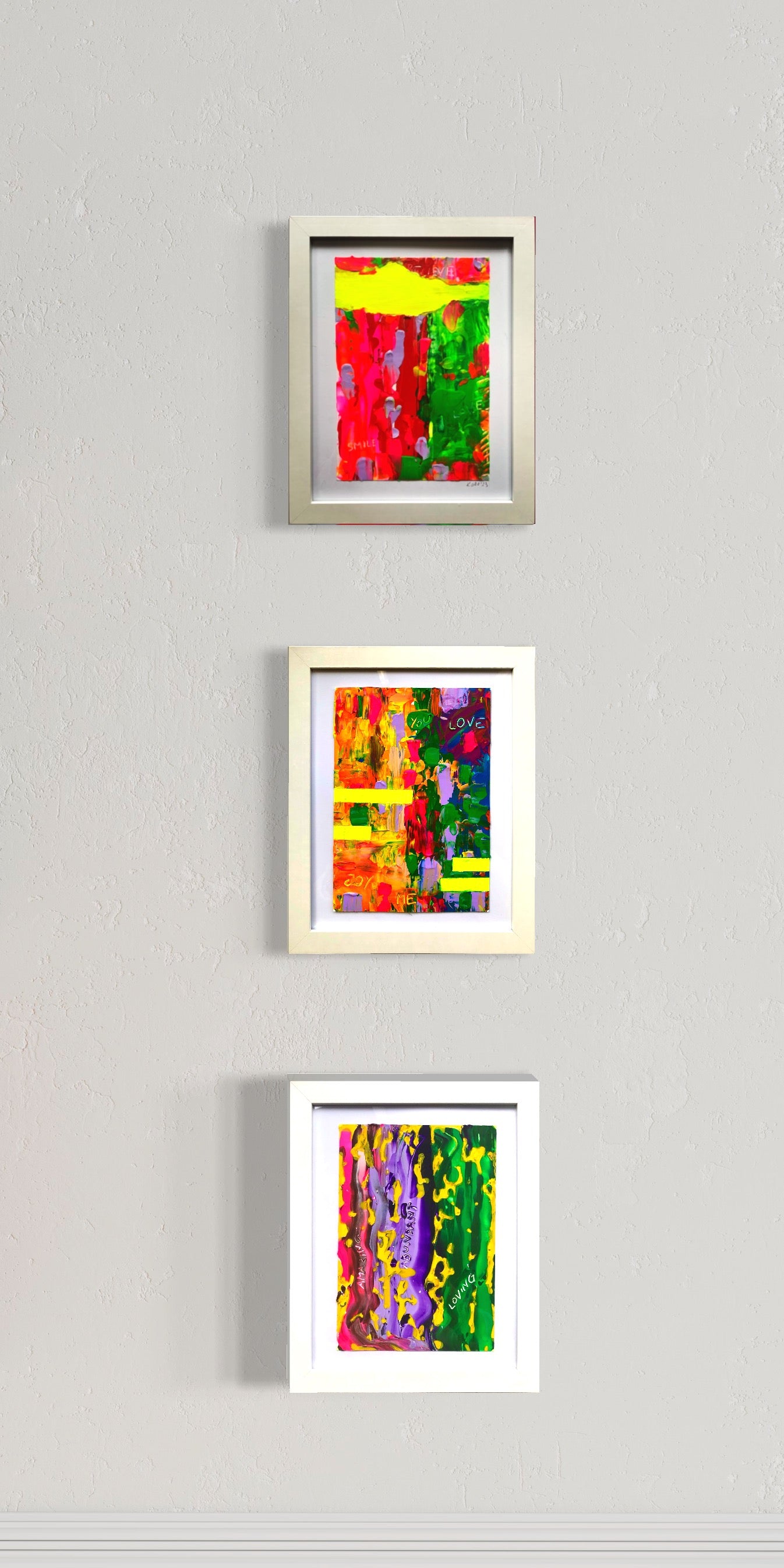 Small abstract painting in white frame - Joyful