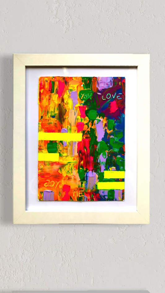 Small abstract painting in white frame - Joyful