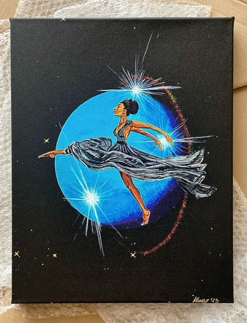 Balance jumping lady on a black background | Ballet dancer painting | stellar art | planet and a jumping  woman painting | futuristic art