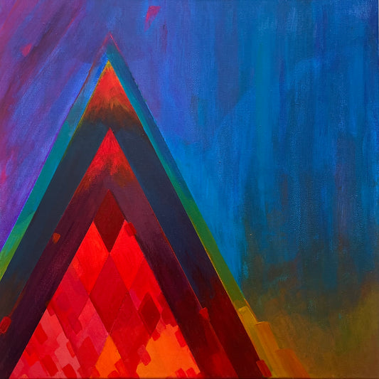 PEAK II | Acrylic abstract painting of a peak | pointy art | red blue and orange painting | triangular painting | canvas painting of a mountain