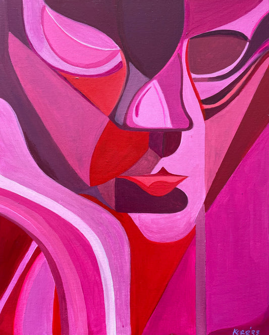 Modern pink abstract face painting| pink wall art | deconstructed modern face art