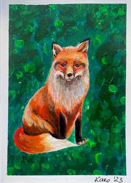 hand painted fox greeting card| fox art| hand-painted seasonal greeting cards| wild life cards